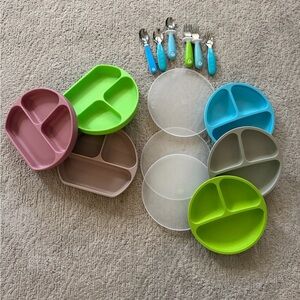 Silicone Baby & Toddler Feeding Set Plates + Utensils